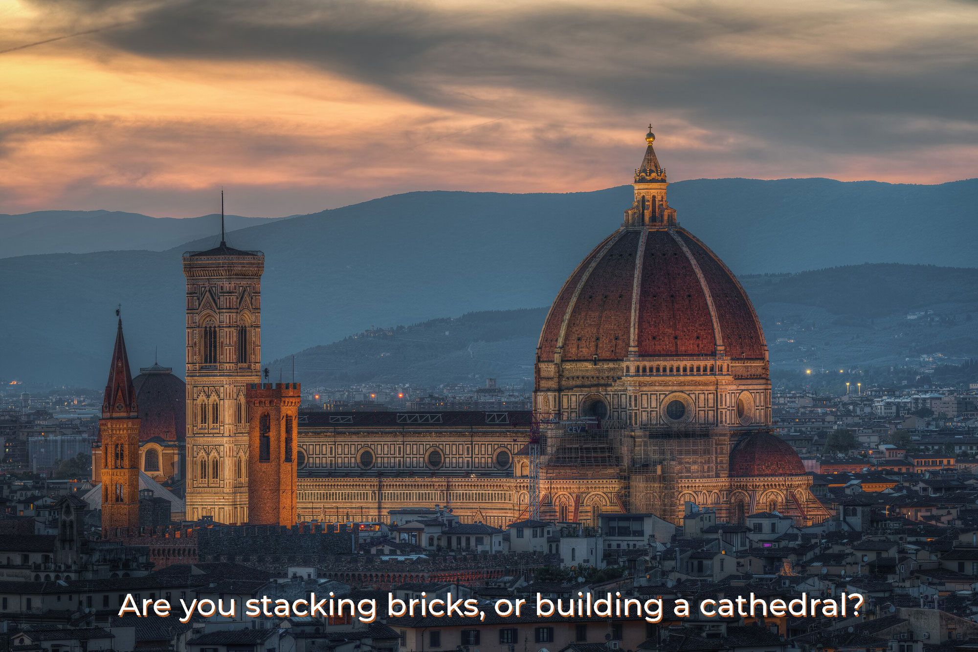 A cathedral under construction representing purpose-driven leadership and long-term organizational vision